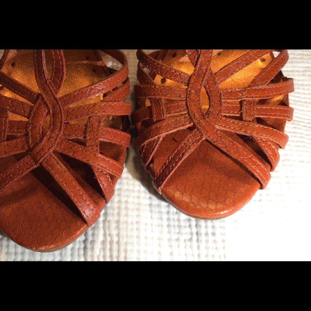 Dark orange leather wedge sandals. Size 8.5.